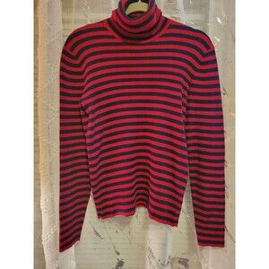 Womens Lauren Ralph Lauren Red Navy Ribbed Turtleneck Layer Top Striped Green